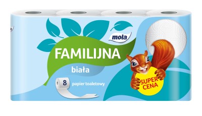 Mola Familijna, biały papier toaletowy, 2 warstwy, 8 rolek