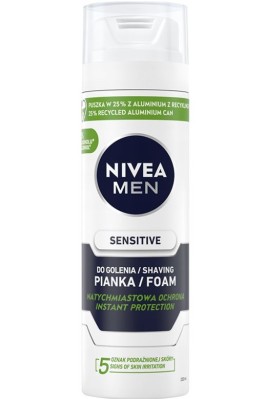 Nivea For Men Sensitive, łagodząca pianka do golenia, 200ml