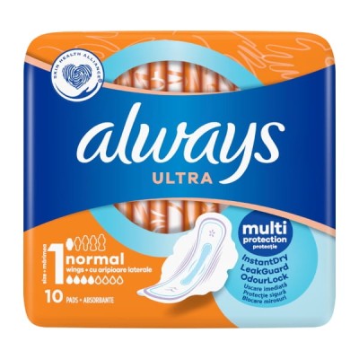 Always Ultra Normal Plus, podpaski higieniczne ze skrzydełkami, 10 sztuk