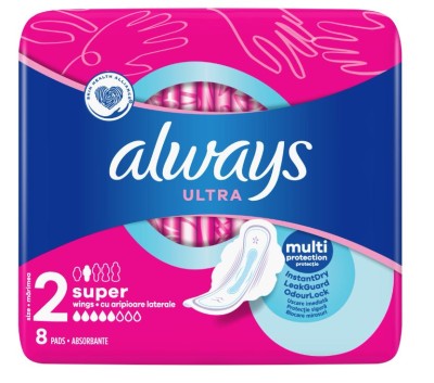 Always Ultra Super Plus, podpaski higieniczne ze skrzydełkami, 8 sztuk