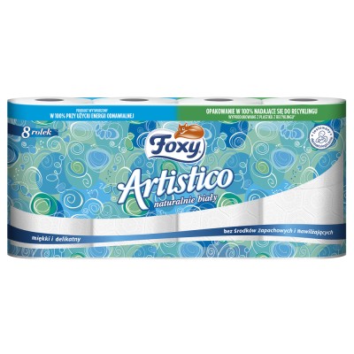 Foxy Artistico, biały papier toaletowy, 2 warstwy, 8 rolek