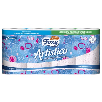 Foxy Artistico, różowy papier toaletowy, 2 warstwy, 8 rolek
