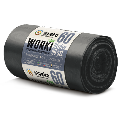 Sipeko worki na śmieci folia HDPE czarne 6mic / 57x72cm / 60 litrów / 50 sztuk