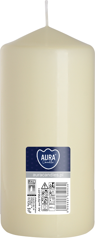 Bispol Aura sw70/150-011 Ecru świeca walec 7x15cm - 66 godzin