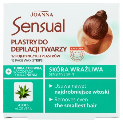 Joanna Sensual Aloes, plastry do depilacji twarzy skóra wrażliwa, 12 sztuk