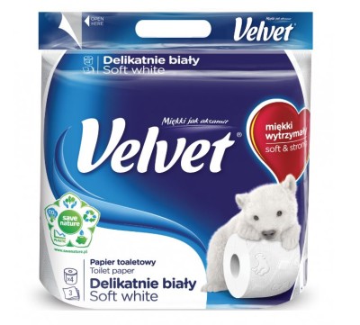 Velvet Delikatnie Biały, papier toaletowy, 3 warstwy, 4 rolki