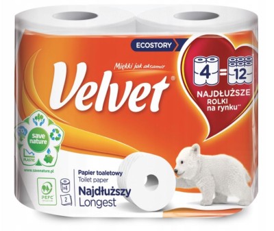 Velvet Najdłuższy, papier toaletowy, 2 warstwy, 4 rolki