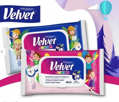 Velvet Junior, Nawilżany papier toaletowy, 42 listki