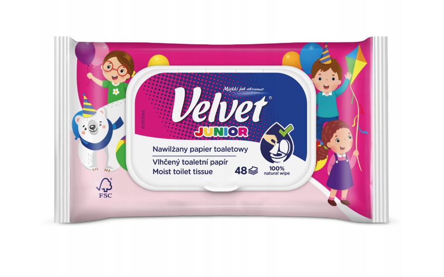 Velvet Junior, Nawilżany papier toaletowy, 42 listki