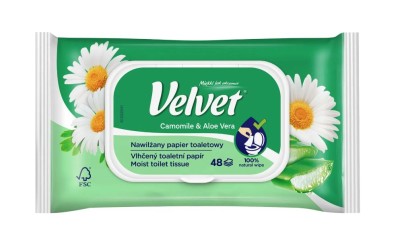 Velvet Rumianek i Aloes, Nawilżany papier toaletowy, 42 listki