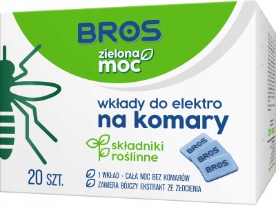 Bros Zielona Moc wkładki zapasowe do urządzenia elektrycznego przeciw komarom nasączone naturalnymi składnikami 20 sztuk