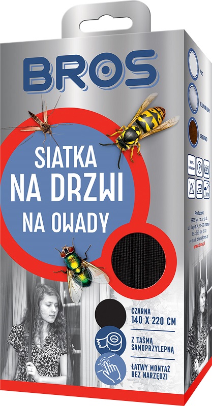 Bros Czarna siatka na drzwi zabezpieczająca pomieszczenia przed owadami 140x220cm