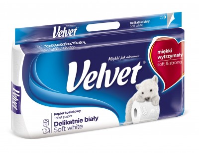 Velvet Delikatnie Biały, papier toaletowy, 3 warstwy, 8 rolek