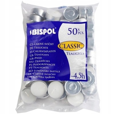 Bispol Aura Classic Tealights p15-50 podgrzewacze bezzapachowe 4h palenia 50 sztuk