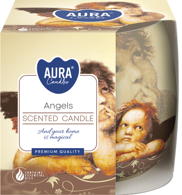 Bispol Aura sn71s-04 ANIOŁKI świeca zapachowa w szkle z wzorem - 20h