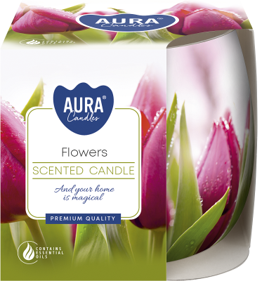 Bispol Aura sn71s-07 KWIATY świeca zapachowa w szkle z wzorem - 20h