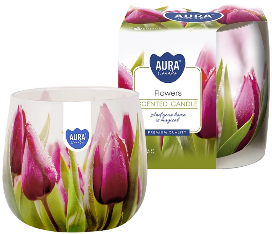 Bispol Aura sn71s-07 KWIATY świeca zapachowa w szkle z wzorem - 20h