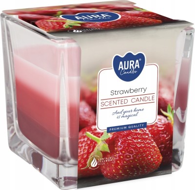 Bispol Aura snk80-73 TRUSKAWKA trójkolorowa świeca zapachowa w szkle - 32H