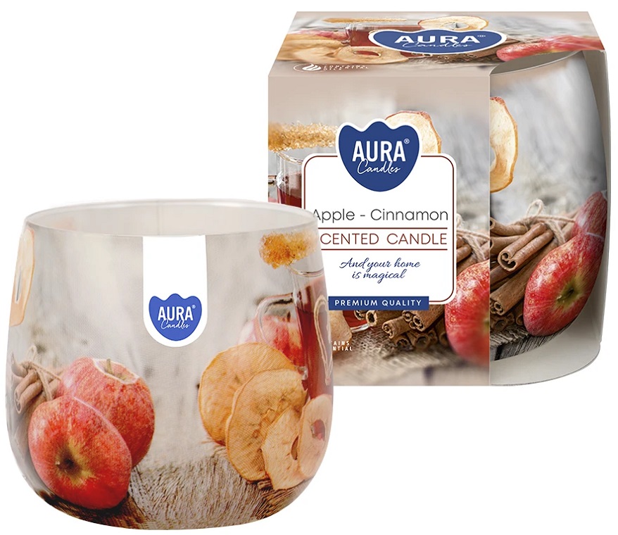 Bispol Aura sn71s-20 JABŁKO - CYNAMON świeca zapachowa w szkle z wzorem - 20h