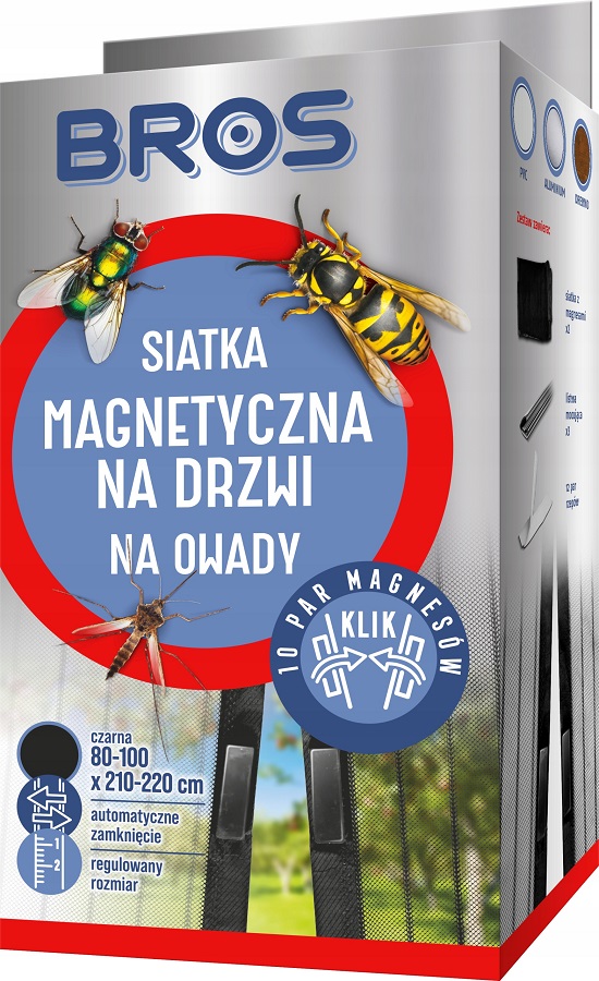 Bros Magnetyczna czarna siatka na drzwi zabezpieczająca pomieszczenia przed owadami 100x220 cm