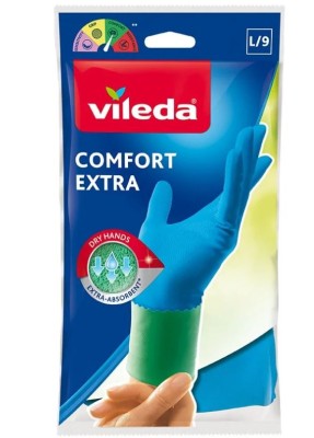 Vileda, Comfort &amp; Care, Uniwersalne rękawice domowe nasączone kremem,  rozmiar L