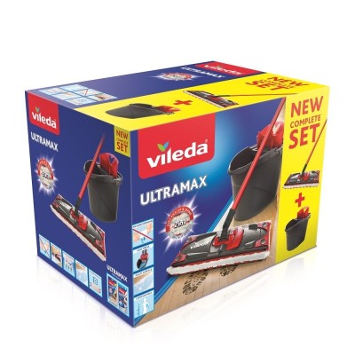 Vileda, Ultramax Box Microfibre, mop płaski z microfibry, komplet nakładka, drążek i wiadro