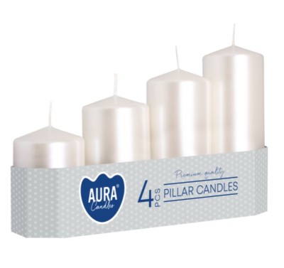 Bispol, Sw50/4, Świeca walec, biała perłowa, różne wielkości, 4 sztuki