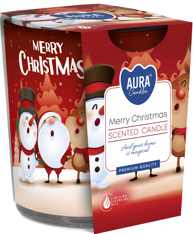 Bispol Aura sn72s-09 WESOŁYCH ŚWIĄT świeca zapachowa w prostym szkle z wzorem - 22h