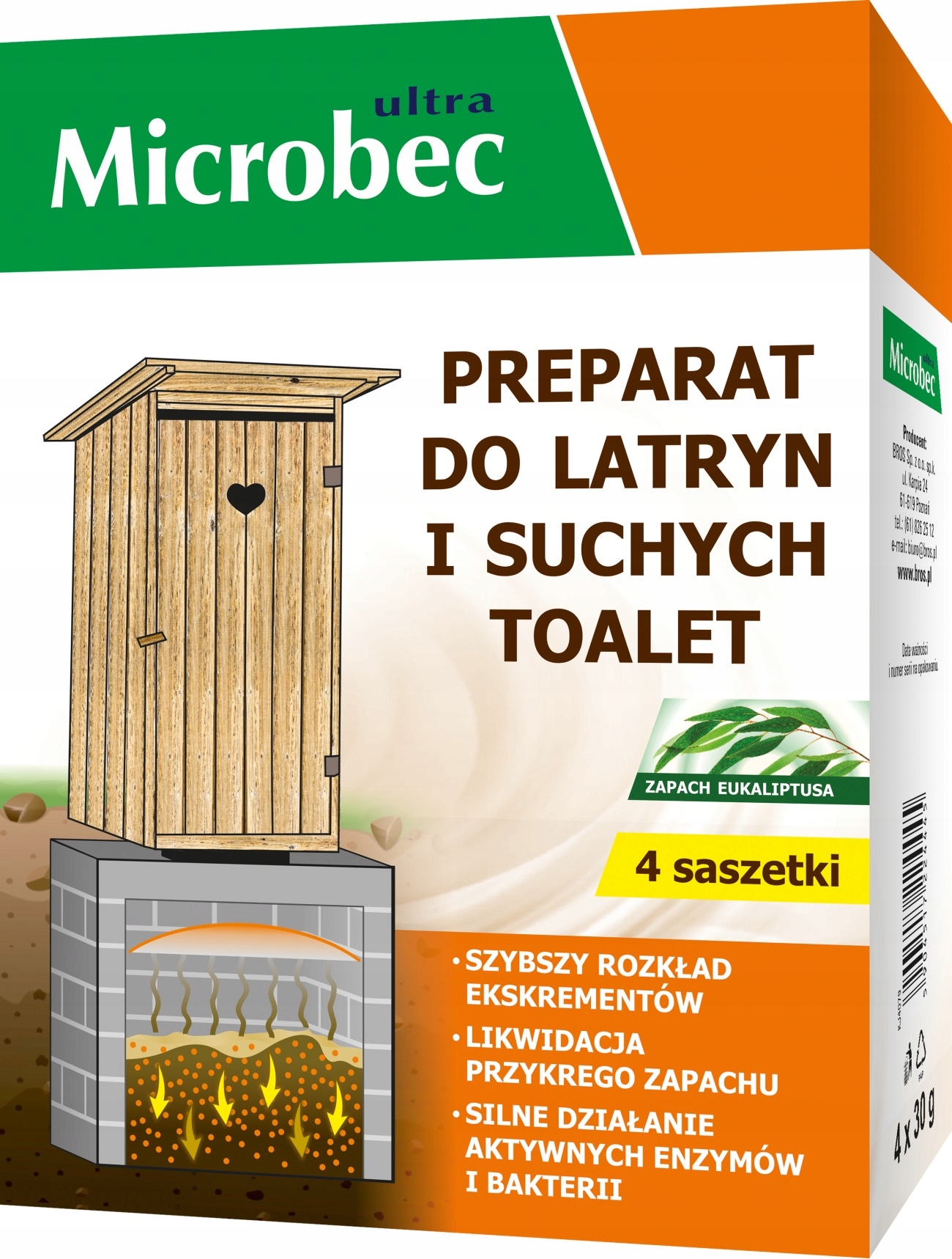 Bros Microbec Ultra preparat do latryn i suchych toalet 30g x 4 sztuki