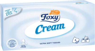 Foxy, Cream, chusteczki kosmetyczne, kartonik, 75 sztuk