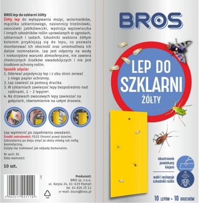 Bros lep żółty do szklarni na szkodniki - 10 sztuk