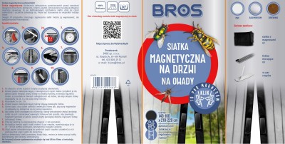 Bros Magnetyczna czarna siatka na drzwi zabezpieczająca pomieszczenia przed owadami 160x220cm