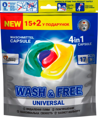 Wash and Free uniwersalne kapsułki do prania 4w1 17 szt. 