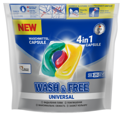 Wash and Free uniwersalne kapsułki 4w1 do prania 25 szt.   