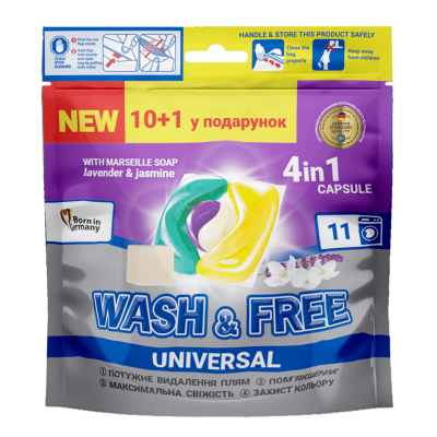 Wash and Free Jaśmin Lawenda i Mydło Marsylskie kapsułki do prania 11 szt. doypack