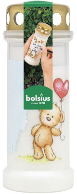 Bolsius Lampiony Znicze z nadrukiem Miś z metalowym deklem 12 sztuk