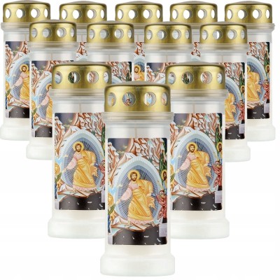 Bolsius Jezus Zmartwychwstały znicz z metalowym deklem 12 sztuk