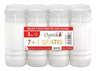 Bispol Ognik wkład parafinowy do znicza WP3 o czasie palenia 3 dni 8 szt.