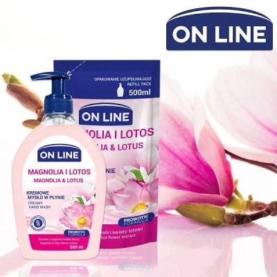 On Line Magnolia i Lotos z probiotykami kremowe mydło w płynie z dozownikiem 500ml