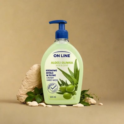 On Line Aloes i Oliwka z probiotykami kremowe mydło w płynie z dozownikiem 500ml