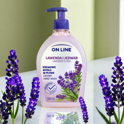 On Line Lawenda i Jedwab z probiotykami kremowe mydło w płynie z dozownikiem 500ml