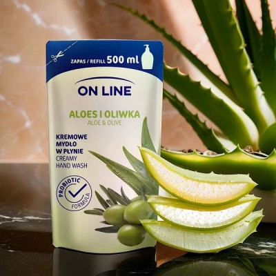 On Line Aloes i Oliwka z probiotykami mydło w płynie zapas 500ml