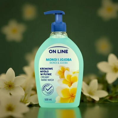 On Line Monoi i Jojoba kremowe mydło w płynie z prebiotykiem i dozownikiem 500ml