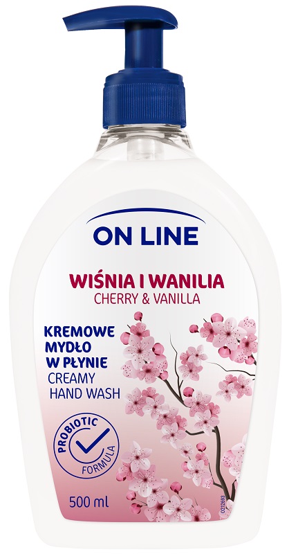 On Line Wiśnia i Wanilia kremowe mydło w płynie z prebiotykiem i dozownikiem 500ml