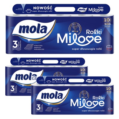 Mola Zestaw Milove papier toaletowy 10 rolek x 3 sztuki