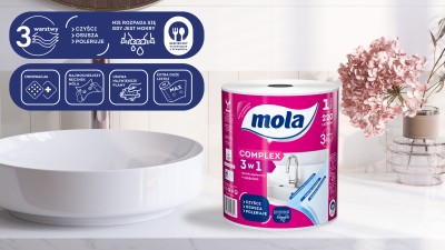 Mola Zestaw Milove papier toaletowy 10 rolek x 2 sztuki oraz Complex ręcznik papierowy 1 sztuka