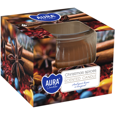 Bispol Aura sn69-406 ŚWIĄTECZNE PRZYPRAWY świeca zapachowa w karbowanym szkle - 18h