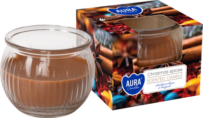 Bispol Aura sn69-406 ŚWIĄTECZNE PRZYPRAWY świeca zapachowa w karbowanym szkle - 18h