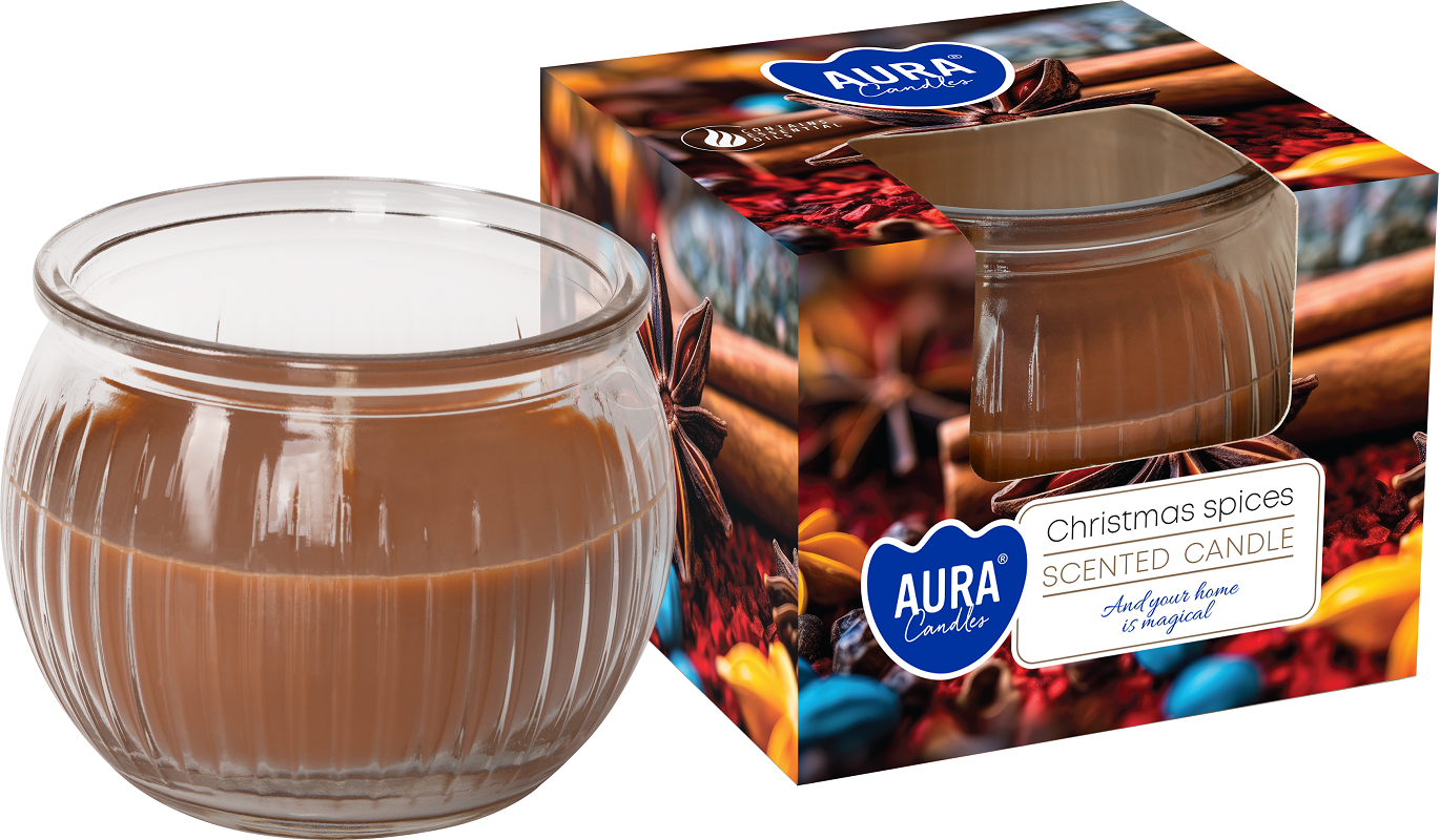 Bispol Aura sn69-406 ŚWIĄTECZNE PRZYPRAWY świeca zapachowa w karbowanym szkle - 18h