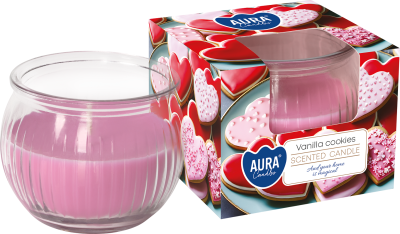 Bispol Aura sn69-436 WANILIOWE CIASTECZKA świeca zapachowa w karbowanym szkle - 18h